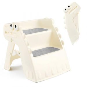 Onasti Marche Pied Enfant Pliable Escabeau Enfant, Marchepied Antidérapant à 2 Marches pour Enfants,Marche Pied Toilette Enfant,pour la Salle de Bain (Blanc) (KIDSFunShop, neuf)