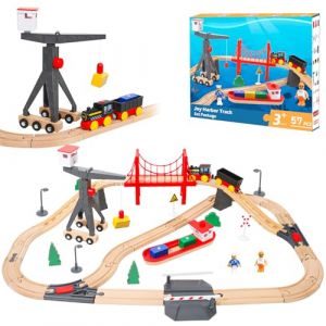 LZDMY Train Electrique Enfant 3 4 5 6 7 8 Ans, 57Pi&egrave;ces Flexible Electrique en Bois Train, Circuit Voiture Enfant Compatible avec Brio, Jouet Cadeau d&rsquo;Anniversaire No&euml;l P&acirc;ques pour Gar&ccedil;on et Fille (Kaipi, neuf)