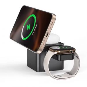 PowerCube, Station de Charge 3 en 1 Compatible MagSafe pour iPhone, Apple Watch et AirPods | Chargeur Induction Qi2 pour iPhone 16/15/14/13/12| Support Compatible Magsafe Table de Nuit | (ccnshops, neuf)