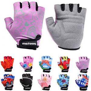 Enfants Gants de V&eacute;lo Gar&ccedil;ons Filles Cyclisme VTT Demi-Doigts Antid&eacute;rapant Mitaines de Sport Antichoc Respirant Courts pour Bicyclette R&eacute;glables Scooter Paire de Gant (JR M ~7-7,5 cm, Flower) (meteorsport, neuf)