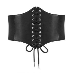 HUVZOR 1 pi&egrave;ce Ceinture Corset pour Femme Cuir Corset &agrave; Lacets Waspie Ceinture Large &Eacute;lastique Femme Ceinture R&eacute;tro Cinch Corset pour d'Halloween Steampunk Medievale Pirate (Volumetech OU, neuf)