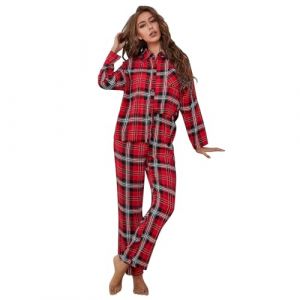 Pyjamas Femmes Longue Pyjama Femme Pyjama &agrave; Carreaux Femme Coton Ensemble deux Pi&egrave;ces pour Femmes Pyjama D'Automne et D'Hiver (HIKLASbien, neuf)