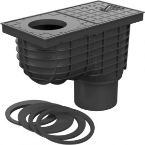 SaniVia Siphon de goutti&egrave;re avec Siphon | Siphon de Sol D110 | &Eacute;vacuation d'eau de Pluie avec Adaptateur &Oslash; 75 &agrave; 125 mm | Raccord de Canal pour Tuyau de Descente | Noir (HARKO s.r.o., neuf)