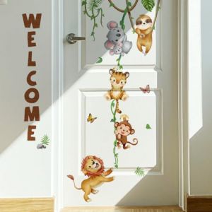WandSticker4U&reg;- Stickers muraux ANIMAUX de la JUNGLE (56x103 cm) I Autocollant mural animaux savane tigre lion singe koala for&ecirc;t safari I D&eacute;co murale chambre enfant b&eacute;b&eacute; fille gar&ccedil;on porte (WandSticker4U&reg;, neuf)