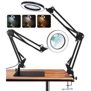 Toaren 2 en 1 Lampe de Bureau Loupe 10X Lampe Loupe, Loupe avec Lumière et Support Lampe Loupe LED avec Bras Pivotant, 3 Modes de Couleur,10 Niveaux de Luminosité pour Artisanat, Réparation, Lecture (DAL MAGLO S.R.L., neuf)