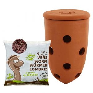 WORMacotta | Lombricomposteur 1,1L en Terre Cuite &agrave; enterrer | 250gr de vers de Compost | Transformez Votre jardini&egrave;re en lombricomposteur | Compostez Vos d&eacute;chets organiques (Ferme du Moutta, neuf)