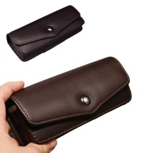 Narunii Étui à Lunettes Rigide en Cuir,Etui Lunette Peut Porter une Ceinture,Etui lunettes Portable Idéal pour les voyages et l'utilisation quotidienne (Brun Foncé) (dizekeji, neuf)