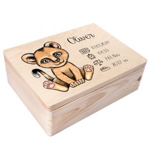 Creative Deco Boîte à Souvenirs Bébé Personnalisé - Personnalisés Lion | Personnalisable Cadeau à Souvenirs Individuelle pour une naissance pour fille et garçon | Boîte en bois (Creative Deco, neuf)