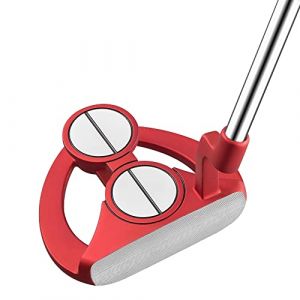 MAZEL Putter de golf à deux balles pour homme, facile à aligner, visage fraisé de qualité supérieure, améliore la stabilité, pour droitier, 86,4 cm, couvre-club inclus (poignée rouge et rouge) (World Golf, neuf)