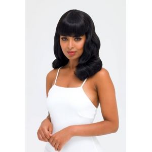 Black pin-up style wig, curled with short fringe: Bettie black #1b (Annabelle's Wigs, neuf)
