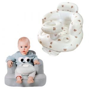 Siège gonflable pour bébés de 4 à 24 mois, pompe à air intégrée, soutien du dos pour nourrisson, chaise pour tout-petit, chaise de fête prénatale, siège d'extérieur (ours + housse) (Little Bean store, neuf)