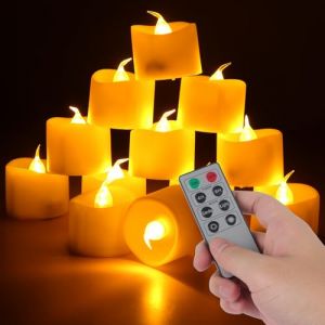 DAJASD Lot de 12 Bougies Chauffe-Plat LED, Bougies LED, Bougies Sans Flamme T&eacute;l&eacute;commande avec Minuterie pour F&ecirc;tes, Anniversaire, Mariage, D&icirc;ner Bougie &Eacute;lectronique Ambiance (YIJIA-EU, neuf)