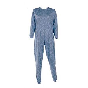 Confezioni_Emy Pyjama int&eacute;gral m&eacute;dical unisexe &ndash; Grenouill&egrave;re adulte coton 100% &ndash; Pyjama dos zip seniors &ndash; V&ecirc;tements g&eacute;riatriques confortables Made in Italy - Taille XL - Fleur Bleu (CONFEZIONI EMY, neuf)