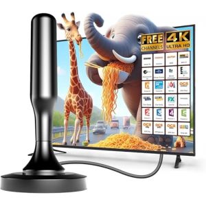 antenne TV Interieur, Antenne TV Int&eacute;rieur Puissante TNT HD 2025,Portable antennes TNT, 4K 1080P avec de Signal Captez Tous Les canaux locaux et sans abonnement, Base Magn&eacute;tique, C&acirc;ble de 2,5m (DTB TECH, neuf)