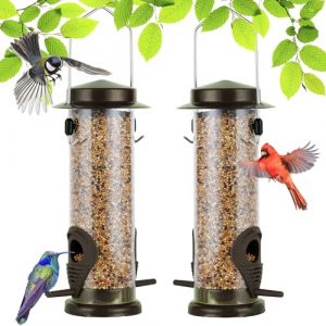 Lot de 2 mangeoires &agrave; oiseaux &agrave; suspendre en m&eacute;tal pour jardin - 2 ports - R&eacute;sistantes aux intemp&eacute;ries - Caf&eacute; (Visit Urban Deco Store, neuf)