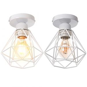 STOEX Plafonnier industrielle vintage design rétro cage en métal fer forge, Suspension luminaire E27 lampe de plafond diamant Ø16cm (2pcs Blanc) (STOEX, neuf)