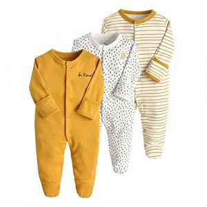 amropi Barboteuse pour B&eacute;b&eacute; Combinaison en Coton Gar&ccedil;on Pyjama Fille Grenouill&egrave;res Manche Longues Lot de 3 6-9 Mois,Jaune Blanc Point (YunBao Footwear Trade, neuf)
