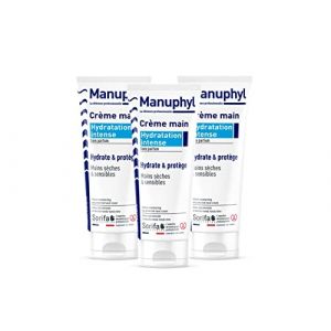 SORIFA - Lot de 3 Manuphyl Crème mains Hydratation Intense - Hydratante et protectrice - Mains sèches et sensibles - Non grasse, sans parfum, enrichie en allantoine et protéines de blé - Tube 100 ml (DERMACARE-PRO, neuf)