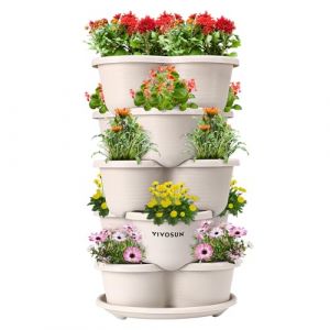 VIVOSUN Jardini&egrave;re Empilable Pots de Fleurs Empilable 5 Niveaux pour Fraises, L&eacute;gumes, Fleurs, Plantes Grasses, Int&eacute;rieur/Ext&eacute;rieur, Blanc Ivoire (VIVOSUN EU, neuf)