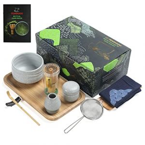TEANAGOO Service &agrave; th&eacute; matcha, set &agrave; th&eacute; japonais, bol &agrave; matcha, fouet en bambou matcha, pelle, passoire, porte-fouet, set de fouet, set de fouet matcha O5, set de poudre de th&eacute; vert (TEANAGOO, neuf)