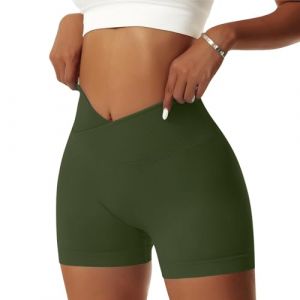 Vertvie Femmes Short de Sport Push Up V Cross Taille Booty Scrunch Butt Legging Court sans Couture Short de Cycliste Yoga Course Collants Shorts Pantalon Anti Cellulite(M,Vert armée) (Vertvie-FR, neuf)