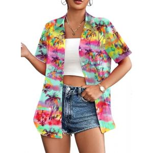 hohololo Chemise hawaïenne pour femme - Tenue hawaïenne - Manches courtes - Tailles S à XXL, Multicolore 2, XL (hohololo-fr, neuf)