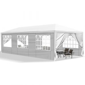 Bonnlo Tonnelle de Jardin 3x9m avec 8 Parois Latérales imperméable avec 6 fenêtres Tente de Réception en Toile PE Tubes Spiralés en Fer Barnum Blanc pour Camping Mariage Parking Fête (Yondox, neuf)