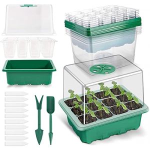 Richaa 5 Pièces 60 Cellules Bacs a Semis Serre de Jardin Mini Serre pour Semis avec Couverture Haut Godets pour Semis Vert Kit Germination Bac Semis Culture des Plantes Fleurs (DUOPUU, neuf)