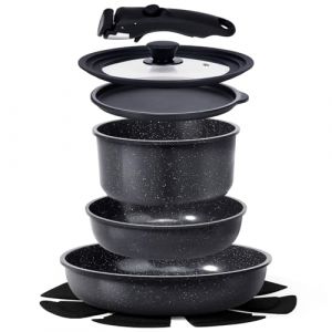 8 Pi&egrave;Ces Casseroles Et Po&ecirc;Les Avec Poign&eacute;Es Amovibles, Batterie De Cuisine Avec Rev&ecirc;Tement Antiadh&eacute;Sif En C&eacute;Ramique, Batterie De Cuisine En Fonte Pour Plaque &agrave; Induction (GiPP&reg;Direct EU, neuf)