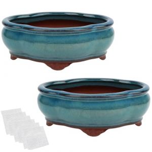 Lot de 2 pots à bonsaï émaillés de 14,5 cm + 6 grilles de drainage en maille souple (kilofly shop, neuf)