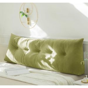 PIURUF Coussin triangulaire pour tête de lit double/très grand lit, coussin de soutien de dossier en velours de luxe pour le repos et la lecture, 200 x 40 x 12 cm (200 x 40 x 12 cm, vert) (Enipate-ZG, neuf)