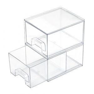 POUMUE 2 Tiroirs Boite Rangement Tiroir, Transparent Boite Tiroir Rangement Plastique, Rangement Maquillage Tiroir avec 12 Tapis Antid&eacute;rapants, Rangement Tiroir Plastique pour Salle de Bain, Coiffeuse (POEMOCASIONAL - UNIPESSOAL LDA, neuf)