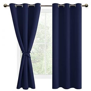 DWCN 2 Pièces Rideaux Occultant Thermiques à Oeillets, Rideau Thermique Isolant Anti Froid et Chaleur pour Chambre des Garçons, 117x183 CM (Largeur x Hauteur), Bleu Marine (DWCN EU, neuf)