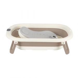 Baignoire Bébé Pliable avec Transat de Bain Pour Bebe et Thermomètre Intégré - Baignoire Enfant avec Siege de Bain pour Bebe - baignoire Bebe Sur Pied - 0 à 24 Mois (Kaki, 43x71x18.5cm) (hlang EU, neuf)