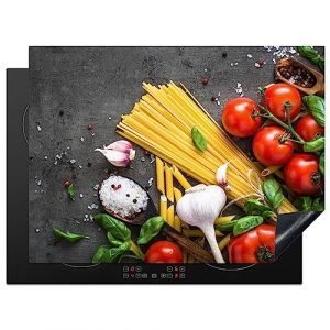 KitchenYeah© Protege Plaque Tapis Pour Induction 70x52 cm Deco Cuisine Protection Vitrocéramique Pour Cuisiniere Pâtes - Herbes - Tomate - Epices - Rustique (KitchenYeah, neuf)