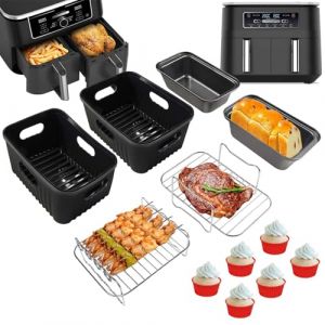 YINGRACE Air Fryer Accessoires pour Ninja Foodi Max Dual Zone AF400EU 9,5 L AF300EU 7,6 L, COSORI 8,5 L, 7 Pi&egrave;ces avec Moule en Silicone Platine, Grille, Moules &agrave; Pain, Moule &agrave; Muffins (budingeu, neuf)