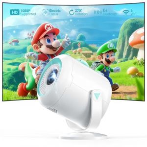 【Focus &Eacute;lectrique/270&deg; Rotation】Mini Projecteur WIFI 6 et Bluetooth 5.4, 4K 1080P Full HD, Nasin Videoprojecteur Portable, Projecteur 200 Pouces 15,000L Home Cin&eacute;ma pour Phone/TV Stick/HDMI/USB/Type C (SHUYANGDirect, neuf)