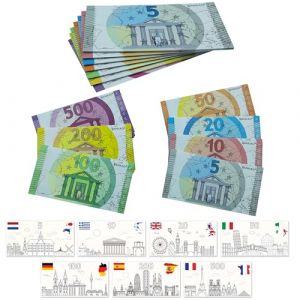 Billet de Banque Factice x70 - Argent Fictif Euro et Monument &agrave; Colorier 7 Pays Europe - Jeu Educatif Coloriage Enfant Fausse Monnaie Apprentissage Faux Billets - Id&eacute;e Cadeau Fete Anniversaire (Korow France, neuf)