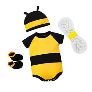 Lito Angels Deguisement Body Barboteuse Abeille avec Ailes, Chaussettes et Chapeau pour Bebe Garcon Filles Taille 9-12 mois (&eacute;tiquette en tissu 100) (Lito Angels FR, neuf)