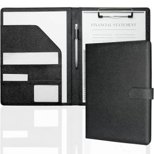 Mymazn Porte Documents A4,Porte Document Homme Femme Pu Cuir Porte Bloc Support Document Conférencier portfolio A4 Range Documents Trieur Organiseur Planchettes Porte-formulaires (Noir) (hakunahakuna, neuf)