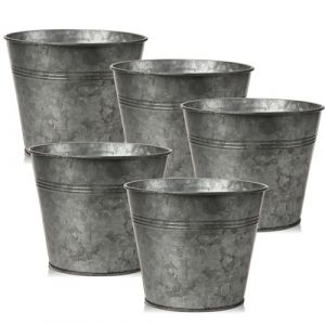 Oairse Lot de 5 pots de fleurs en acier galvanisé, parfaits pour la décoration moderne et les pots de fleurs, pots décoratifs en zinc pour l'intérieur et l'extérieur (Oairse-eu, neuf)