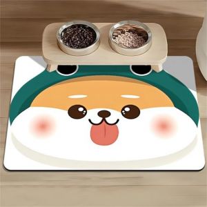 Hearda Tapis Gamelle Chien Absorbant, Motif Animal Dessin Animé Tapis Gamelle Chat Diatomite Séchage Rapide Tapis de Nourriture Chien Antidérapant Tapis Nourriture Chat (Chien Corgi,50x60cm) (Hearda, neuf)