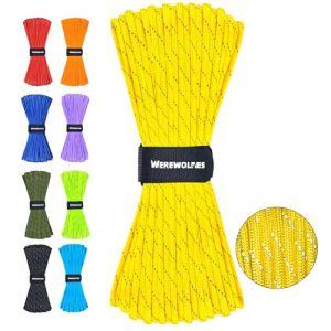 WEREWOLVES Paracorde r&eacute;fl&eacute;chissante &agrave; 7 brins de type III - 4 mm - 30,5 m/61 m - Pour tente, camping, randonn&eacute;e, p&ecirc;che, survie, corde &agrave; linge tactique, projets de bricolage (jaune, 30,5 m) (WEREWOLVES ON LINE, neuf)