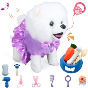 GOBRILLFUN Interactive Marche en Peluche Chiot Jouet Chien, Commande à Distance électronique Chien Robot réaliste Wagging Queue, Riche Set de Soins, Jouet Cadeau pour Enfants âges 3, 4, 5, 6 (Purple) (YOLITECH-FR, neuf)