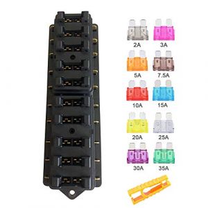 Aiqeer 10 Voies Bo&icirc;te &agrave; Fusibles de Voiture, 12V / 24V / 32V / 48V Porte-Fusible &agrave; Lame Standard Universel, avec Couverture &Eacute;tanche et 10 Pi&egrave;ces Fusibles &agrave; Lame, pour Voiture Camion Bateau Marine (Aiqeer-FR, neuf)