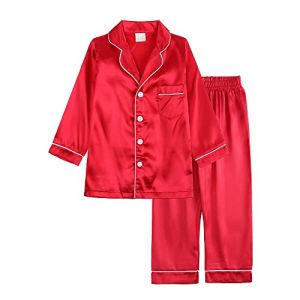 Verve Jelly Enfant en bas âge bébé garçons filles Satin pyjamas ensemble à manches longues chemise haut pantalon vêtements de nuit 2 pièces vêtements de nuit ensemble de vêtements rouge 160 12-13 ans (kuersi eu, neuf)