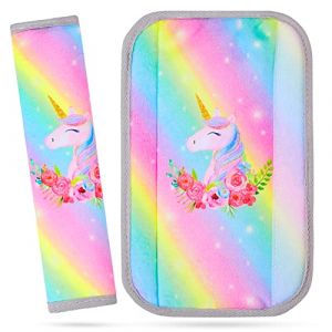 MHJY Protège Ceinture de Sécurité Voiture Enfant 2 Pièces Housse Siege Auto Bebe Licorne Coussin de Ceinture de Sécurité pour Poussette Protection d'épaule Et de Cou pour Filles Garçons (Touchhome-EU, neuf)