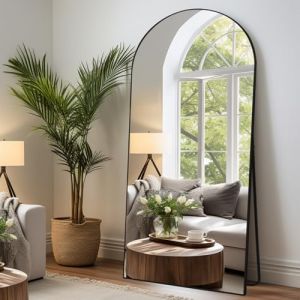 LunaMirror Miroir Intégral 192 x 85 cm Arqué Miroir sur Pied Grand Miroir À Poser au Sol pour Chambre à Coucher, Salon et entrée, Verre Trempé, Cadre en Alliage d’Aluminium Noir (LunaMirror, neuf)
