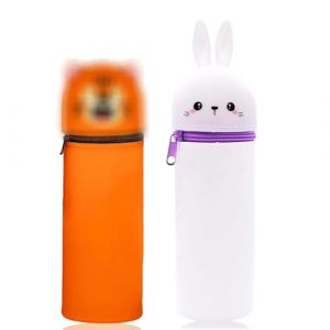 Audio frequency% Lot De 2 Trousse À Crayons en Silicone Souple avec Motifs Tigre Et Lapin - Trousse Scolaire 2 en 1 pour École, Bureau | Trousse De Porte-Stylos Pratique Et Jolie, Imperméable (Audio frequency%, neuf)