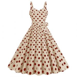 Robe Ann&eacute;e 60 Femme Sexy Col V sans Manche Retro Robe Style 1950's Audrey Hepburn Rockabilly Elegante Polka Dot Trap&egrave;ze Vintage Robes Swing Robe De Bal F&ecirc;te C&eacute;r&eacute;monie Mi Longue (01 Brique Rouge, XXL) (Minenany, neuf)